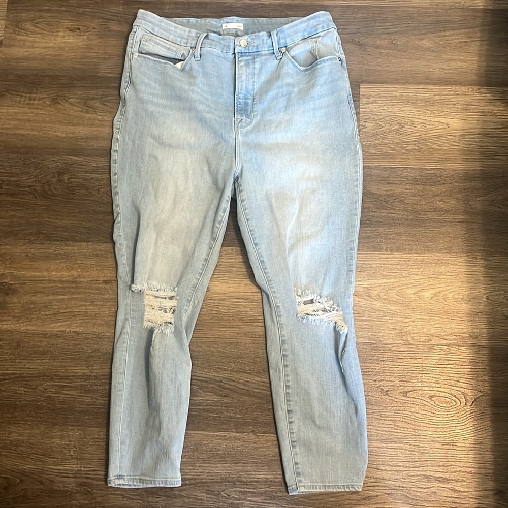 Good American Good Waist High Rise Skinny Distressed  Cropped Jeans 16 - Picture 2 of 12